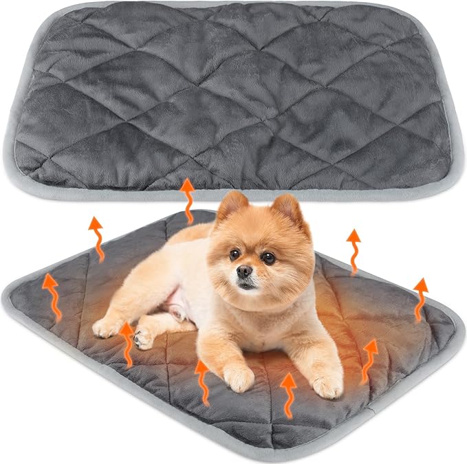 2 Pack Self Heating Cat Mat Self Warming Pet Pads Washable Kennel Mat Dog Crate Pad Reflects Body Heat Non Skid Cat Thermal Pads for Puppy Indoor Outdoor(Gray,19 x 28 Inches)