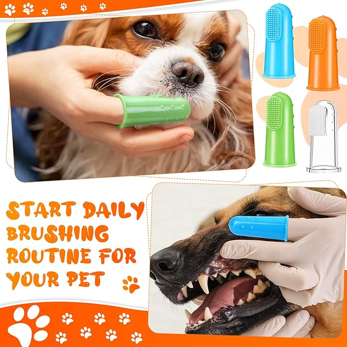Nuogo 80 Count Dog Toothbrush Soft Finger Brushes Pet Finger Toothbrush Easy Teeth Cleaning Dog Tooth Brush Oral Care Pet Dental Brush Cleaning for Small Cats and Puppy