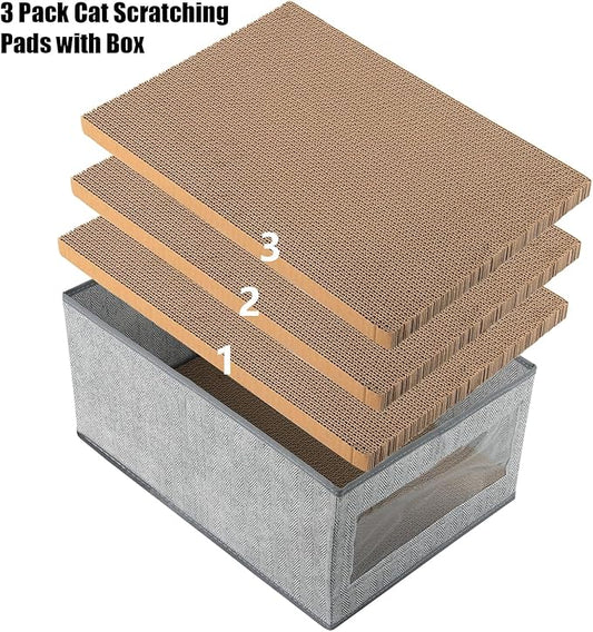 Kichwit Large Cat Scratching Pads, 3pcs Cat Scratcher Cardboard with a Box, Reversible Cat Scratching Board,16.5" x 11.7" (Large)