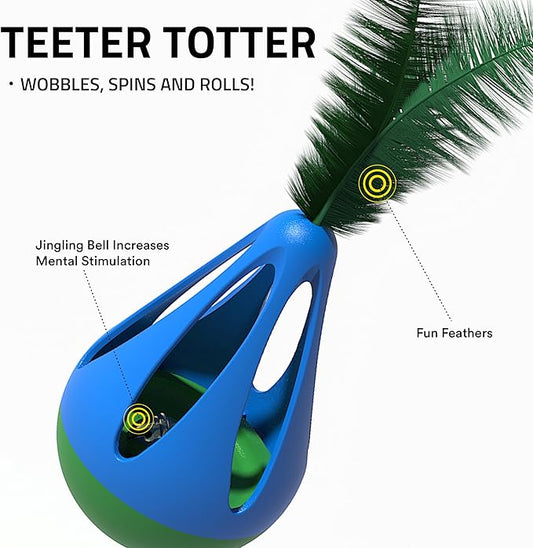 Playology Cat Toy Set 2-Pack Teeter Totter Toys | Feather Cat Toy Gift Set | Interactive Play for Indoor Cats