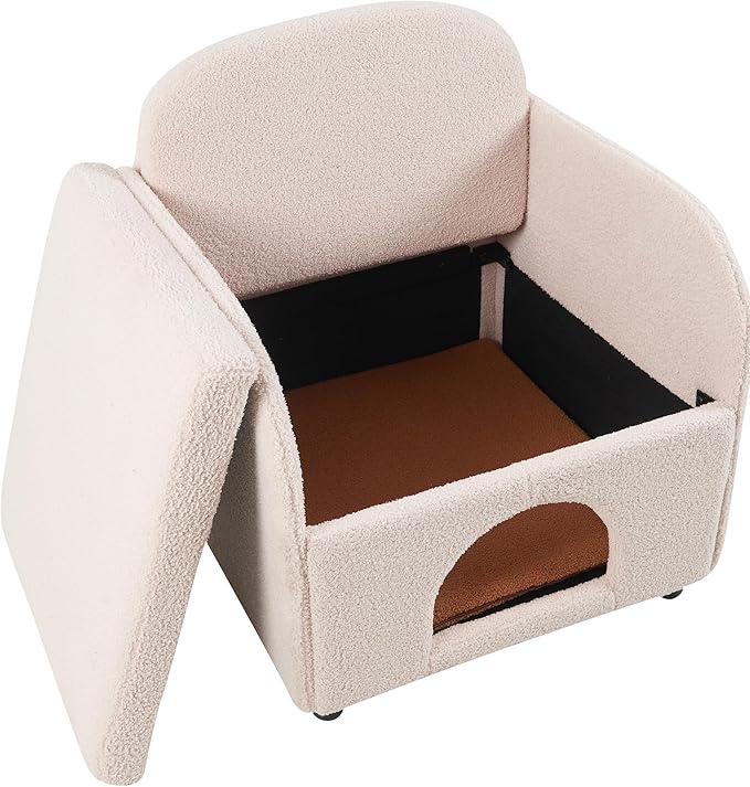 Merax 2 in 1 Pet Friendly Sherpa Upholstered Sofa Chair, Leisure Armchair, Fluffy Fabric with Lumbar Pillow for Living Room Bedroom Home and Office, Cream White