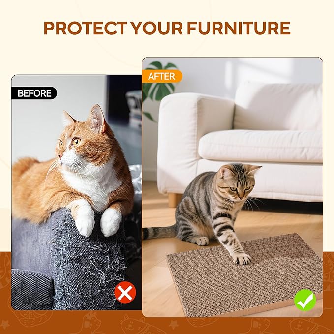 7PCS Reversible Cat Scratching Pads with Box, 16.5" Lｘ12.6" Wｘ5.9 H Extra Large Cardboard Scratcher with Catnips, Cat Scratch Boxes for Indoor Cats