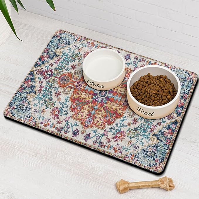 Pet Feeding Mat for Floors Waterproof Dog Mat for Food and Water Absorbent Quick Dry Non Slip mat for Cat Bowls