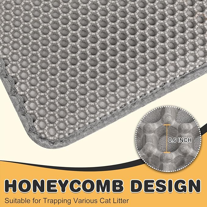 Cat Litter Mat Double Layer Waterproof Urine Proof Trapping Mat 2 Pack (Gray, 24x15 Inch)