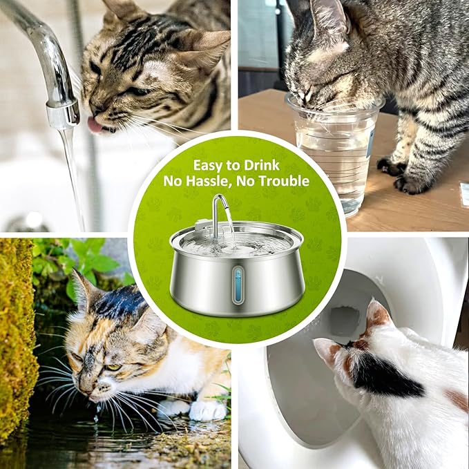 Cat Water Fountain Stainless Steel, 134oz/4L Automatic Pet Water Fountain with Water Level Window, Ultra Quiet Dog Water Dispenser with Filter and Sponge, Faucet Water Fountain for Cat, Dog