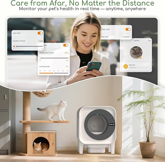 Automatic Cat Litter Box Self Cleaning for Cats | Self Cleaning Litter Box 75L Large Capacity with App Control, Safety Protection, Odor-Free Waste Disposal, Compatible with Multi Cats