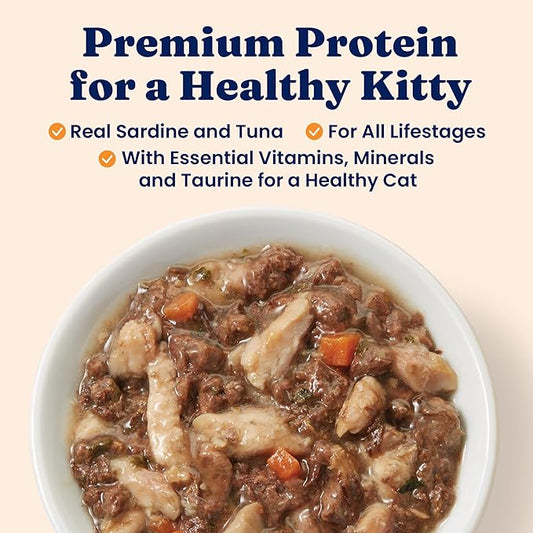 Solid Gold Wet Cat Food Shreds in Gravy - Healthy Canned Cat Food Made w/Real Tuna, Sardine, Vitamins, Minerals & Taurine - Grain Free & Gluten Free Canned Meals for Cats & Kittens - 24ct/3oz Can