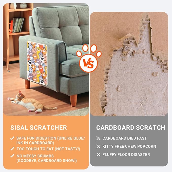 SOLDAY Sisal Cat Wall Scratcher for Floor Wall Carpet Couch Furniture, 22x13 inch Anti Scratch Furniture Protector, Cat Scratching Posts Board with Velcro Tape(Cat Paws)