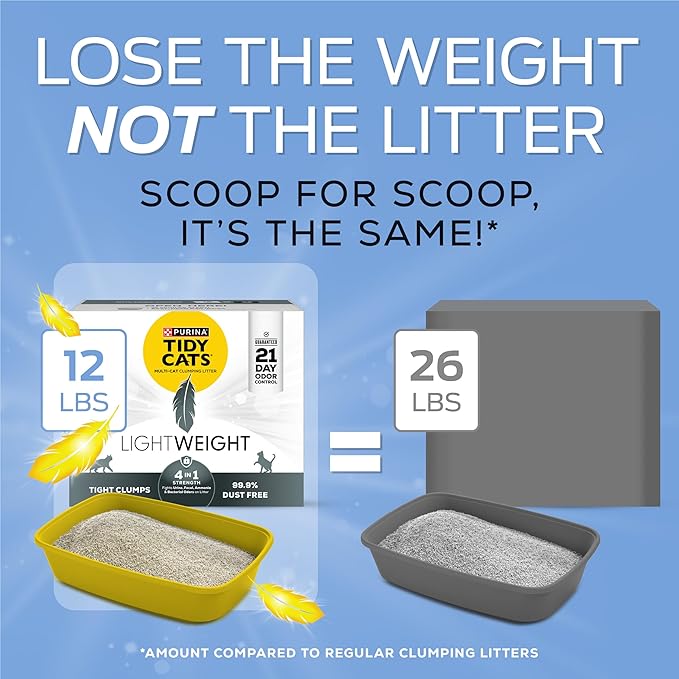 Purina Tidy Cats Lightweight 4-in-1 Strength Multi-Cat, Odor Control, Clumping, 99.9 Percent Dust Free Cat Litter - 12 lb. Box