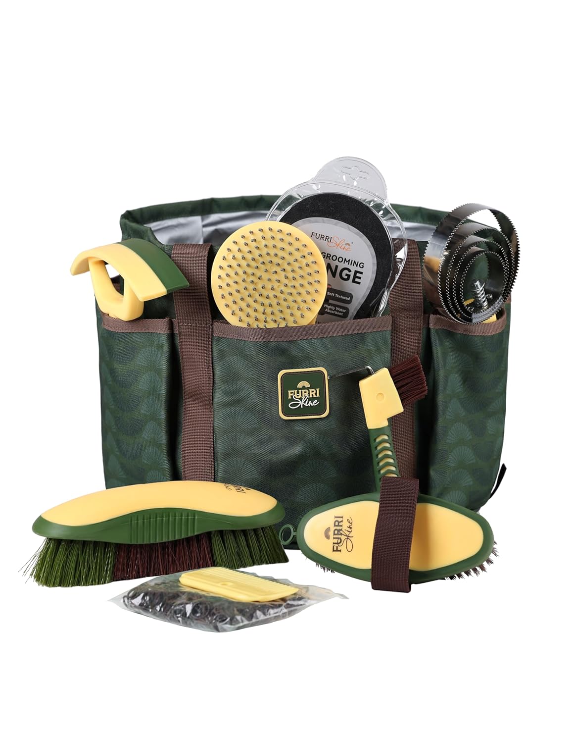 9PCS Horse Grooming Kit Curry Comb Sweat Scraper Horse Bathing Supplies Grooming Tools with Storage Bag Pasture Glow