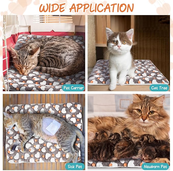 2 Pack Self Warming Cat Mat Self Heating Pad Bed Reversible Machine Washable Reflects Body Heat Warm Thermal Pet Pad Crate Blanket for Feral and Indoor Cat (Heart,22'' X 18'')