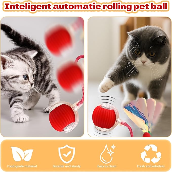Interactive Cat Toys Ball - 2025 New Gen with Smart Obstacle Avoidance,Auto Wake-Up & 3-Speed Adjustable,Includes 2 Speedy Tail 2.0 Ropes, Ideal Kitten Toys for Bored Indoor Cats (Green)