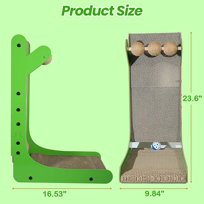 Cat Scratcher, 23.6 Inch Cat Scratching Post, L Shaped Vertical cat Scratching Board for Wall and Couch Protection, Cardboard Cat Scratcher with Ball Toy for Indoor Cats