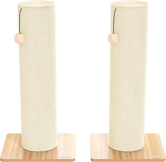 KAMABOKO 29.5" Cat Scratching Post, 7.5" Ultra-Large Diameter Natural Sisal Cat Scratch Post, Scratch-Resistant Tall Cat Scratcher for Indoor Cats, Protect Your Furniture, Beige, Pack of 2