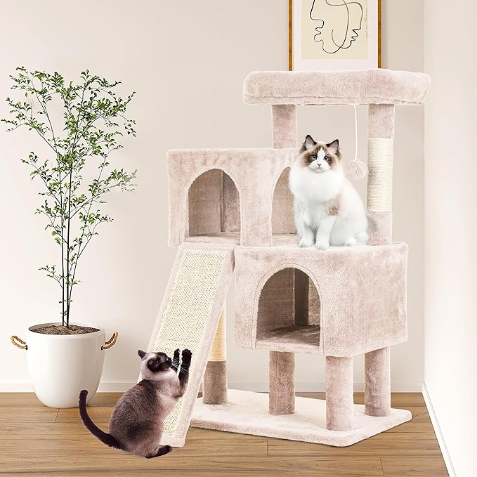 FDW Cat Tree for Indoor Cats 36 Inches Cat Tower Multi-Level Indoor Cat Play Condo House with Scratching Posts, Spacious Perch, Sisal Posts and Dangling Toys, Beige