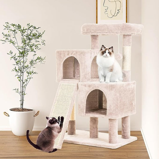 FDW Cat Tree for Indoor Cats 36 Inches Cat Tower Multi-Level Indoor Cat Play Condo House with Scratching Posts, Spacious Perch, Sisal Posts and Dangling Toys, Beige