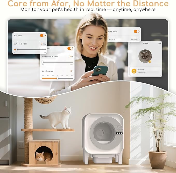 Automatic Cat Litter Box | Self Cleaning Litter Box for Cats with App Control, 75L&12L Large Space, Odor Control, 3–30LBS Cats Friendly, Quiet, Easy to Clean, Litter-Saving