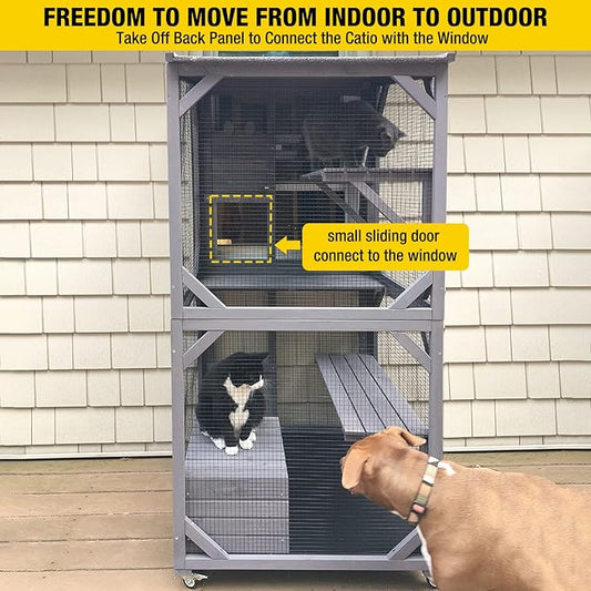 Aivituvin Cat House Outdoor Catio Cat Enclosures on Wheels 70.9" Kitty House with Upgraded Resting Box,Waterproof Roof