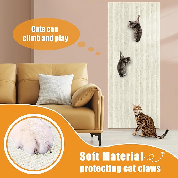 cat Scratch Pads, cat Scratcher mat for Couch, Sofa, Wall & Cat Trees - Durable Scratch Pad with Nano Tape, Scratching Pads for Indoor Cats (White, 39.3"x15.8")