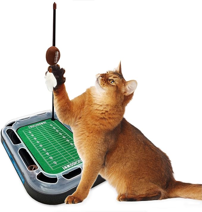 Pets First NFL Carolina Panthers Football Field Cat Scratcher & Plush Football Toy with Catnip & Feather. Interactive Jingle Bell Ball Cat Chasing Toy