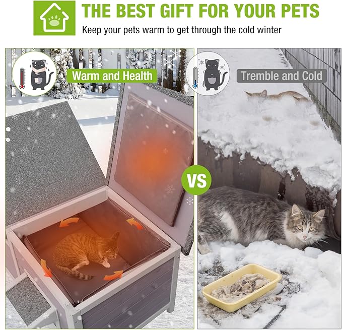 Outdoor Cat House with Insulated Liner Feral Cat Shelter for Winter, Heated Cat House for Outdoor Cats - 100% Insulated…
