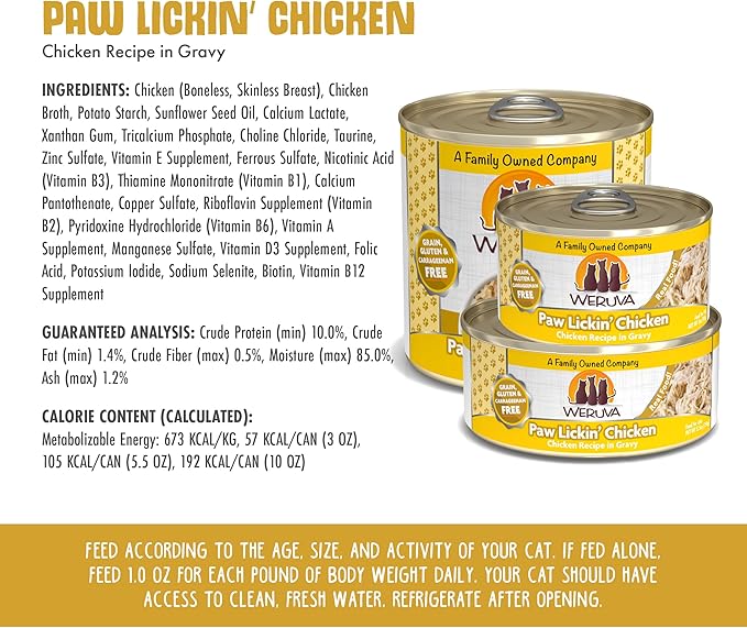 Weruva Classic Cat Food, Paw Lickin’ Chicken with Chicken Breast in Gravy, 5.5oz Can (Pack of 24)