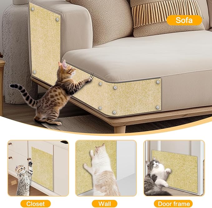 Cat Scratch Mat,118.5"x17.4" Trimmable Self-Adhesive Cat Scratch Furniture Protector, Sticky Cats Scratcher Wall Mat, Covering Cat’s Tower, Couch Protector from Cats Claws (Beige)