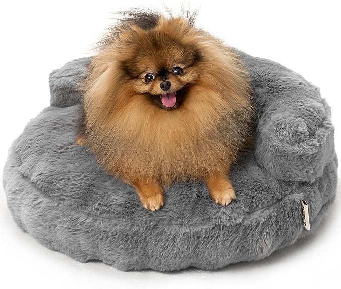 EHEYCIGA Extra Small Dog Bed and Cat Couch for Puppy and Kitten - Fluffy Faux Rabbit Fur Pet Sofa with Washable Removable Cover, Waterproof and Non-Slip, 20 Inch Grey