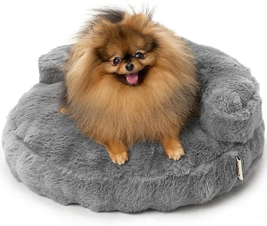 EHEYCIGA Extra Small Dog Bed and Cat Couch for Puppy and Kitten - Fluffy Faux Rabbit Fur Pet Sofa with Washable Removable Cover, Waterproof and Non-Slip, 20 Inch Grey