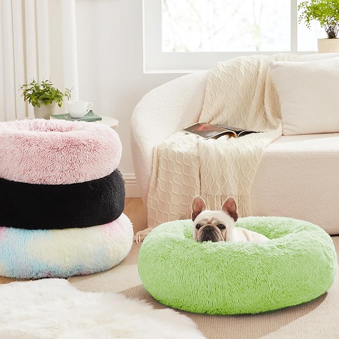 Love's cabin 20in Cat Beds for Indoor Cats - Cat Bed with Machine Washable, Waterproof Bottom - Light Green Fluffy Dog and Pet Calming Cushion Bed for Joint-Relief and Sleep Improvement