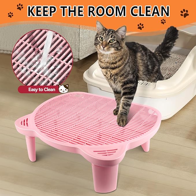 Adjustable Cat Ramp Litter Box Step Double Layer with Filter Function, Elevated Litter Box Ramp for Senior Cats Easy Cleaning Cat Litter Tray for Floor Indoor (Pink)