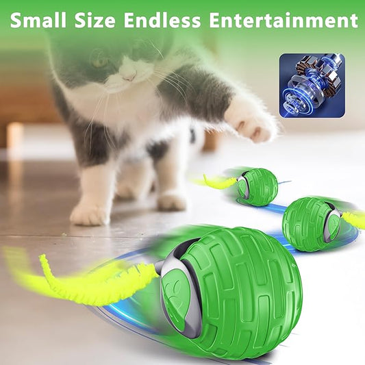 Cat Toys,Interactive Cat Toys Ball for Bored Indoor Cat,Automatic Rolling,Drop Resistant and Obstacle Avoidance,2 Modes Adjustment,Fluffy Tail and USB Type-C Rechargeable（Green）