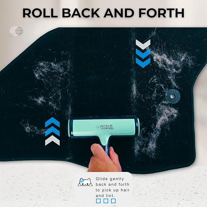 Reusable Pet Hair Remover-Lint Roller for Couch, Furniture, Carpet, Clothing and Bedding, Eco-Friendly Cat and Dog Hair Remover, Portable Pet Hair Removal Tool in Mint Green