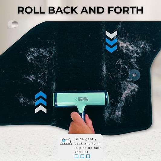 Reusable Pet Hair Remover-Lint Roller for Couch, Furniture, Carpet, Clothing and Bedding, Eco-Friendly Cat and Dog Hair Remover, Portable Pet Hair Removal Tool in Mint Green