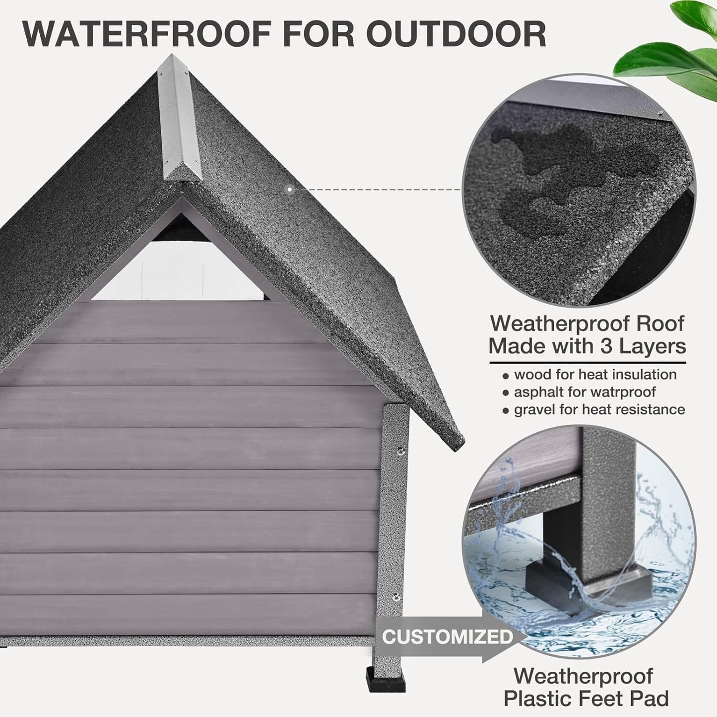 Large Dog House Outdoor Indoor All-Around Iron Frame Design Dog House with Porch＆Raised Feet for Small Medium Large Dogs（Grey）
