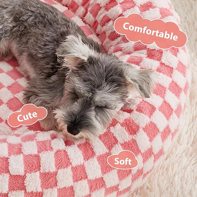 BFPETHOME Donut Dog Beds for Small Dogs, Cute Small Dog Bed for Puppy and Kitten, Round Calming Pet Bed with Non-Slip Bottom, Machine Washable,20inch, Pink