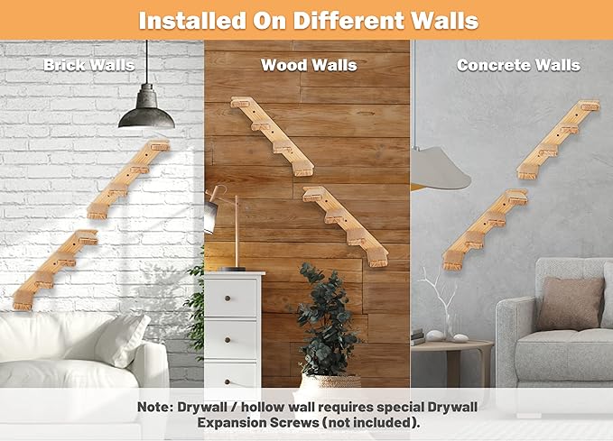 Wall Mounted 2 Pack Cat Shelf with 2 Pieces Four Steps Climber Stairs - Modern Cat Wall Furniture for Climbing, Lounging, and Playing - Perfect Hammock for Indoor Cats or Kitty