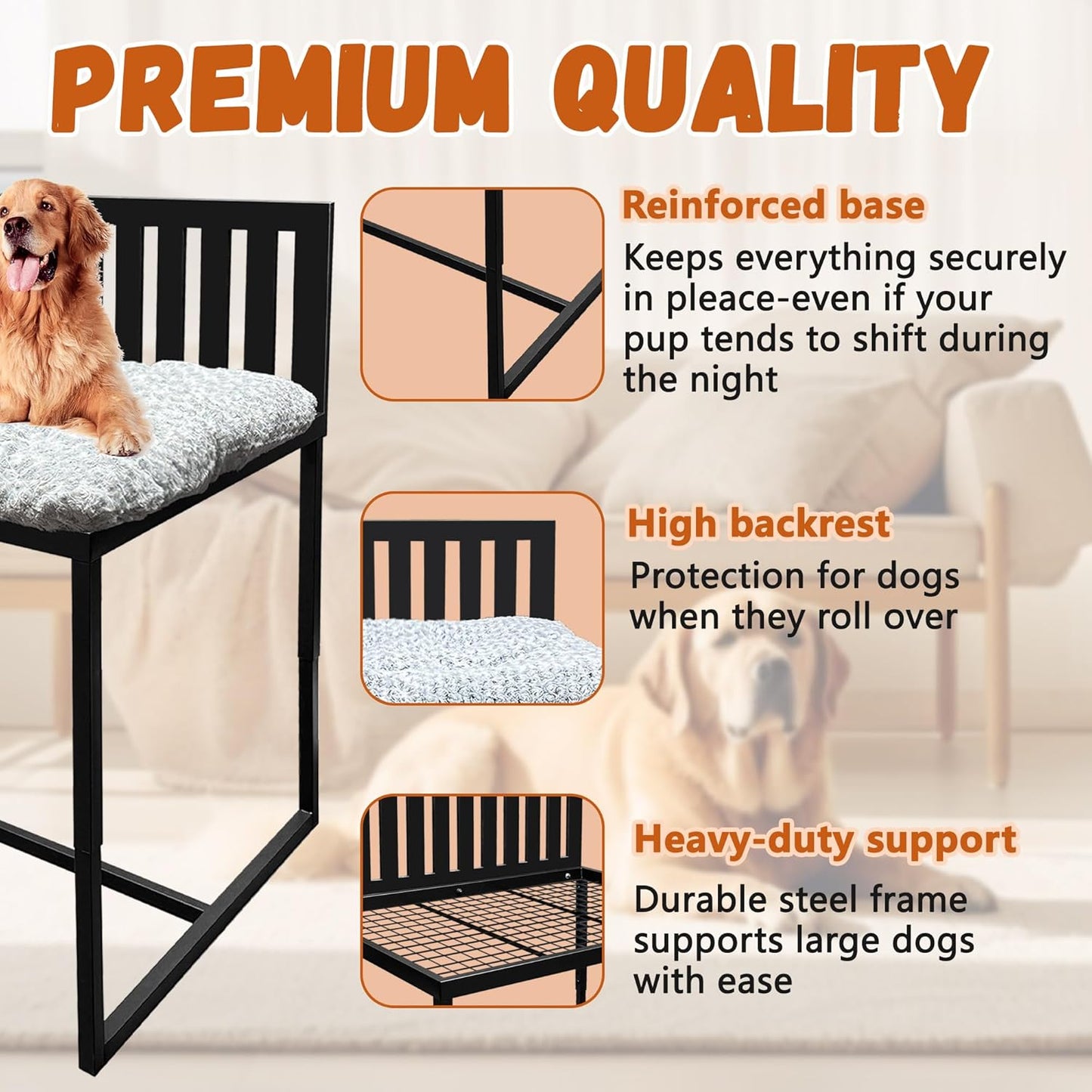 Beside Dog Bunk Beds for Large Dogs,Metal Dogs Bed Frame with Removable Cushion - Large