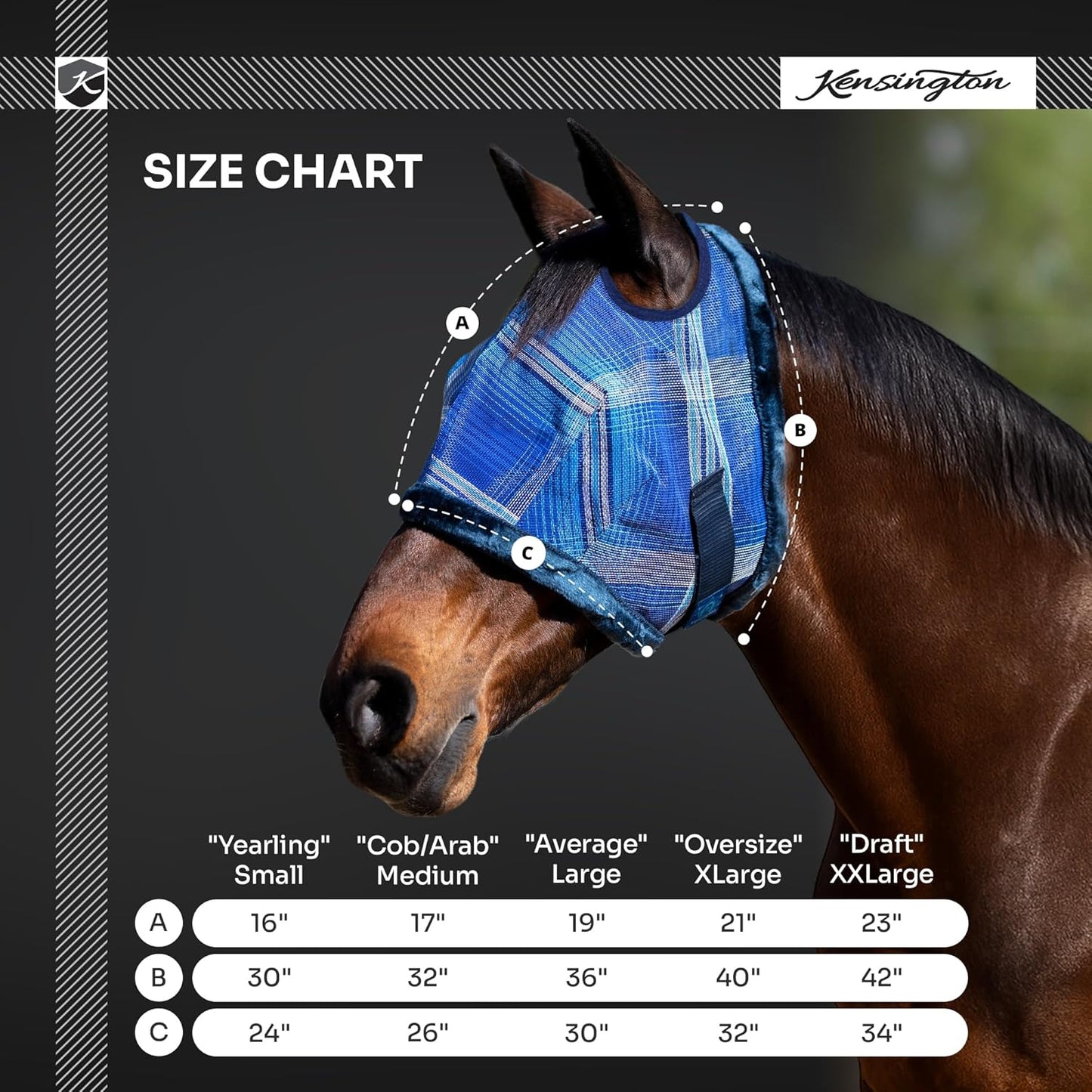 Kensington UV Fly Mask with Fleece Trim - Protective Mask with Dual Ear Opening & Forelock Freedom - XLarge, Deluxe Black