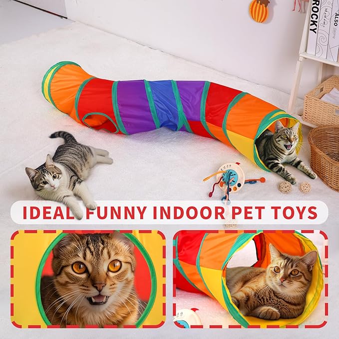 ‌Coolcandy Cat Tunnel & Interactive Cat Toy Indoor, S-ShapeTunnel Toys for Indoor Cats, Collapsible Interactive Peekaboo Cave with Play Ball, for Multi-Way Play & Small Animals