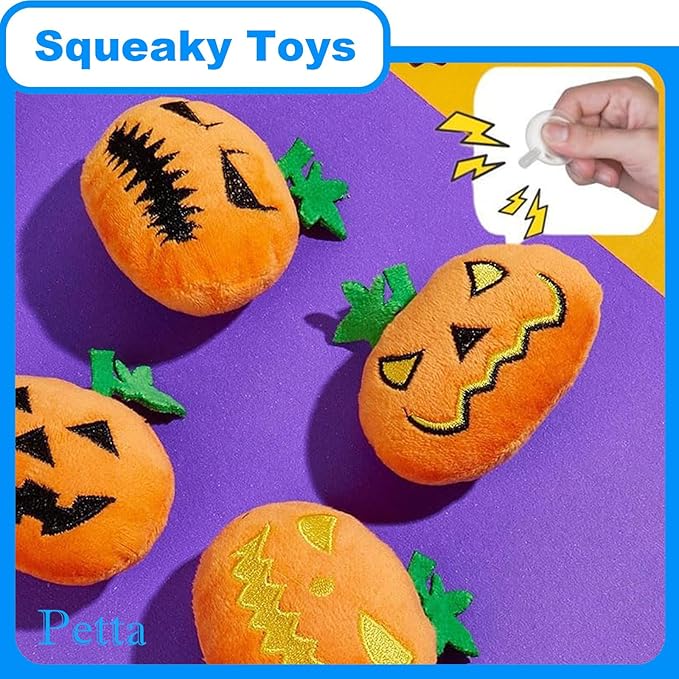 Halloween Cat Toys, Pumpkin Squeak Toys for Cats Dogs Indoor, 4Pcs