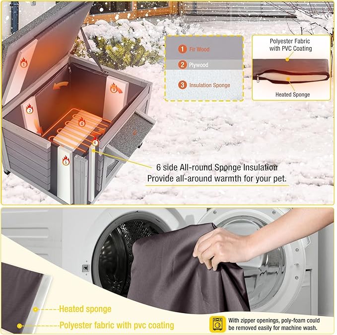 Aivituvin Outdoor Cat House Heated Feral Kitty Shelter with Heating Pad for Winter Dog House Upgrade Insulated Liner for Rabbit,Bunnies,Cats and Dogs,Waterproof