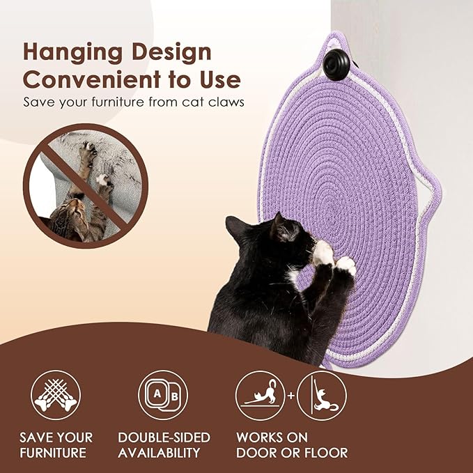 Cat Scratcher Mat, Natural Cotton Rope Cat Scratch Pad, 15.7'' Round Horizontal Floor Cat Scratching Pads for Indoor Cats, Cat Furniture Protector for Wall, Couch, Carpets, Sofas