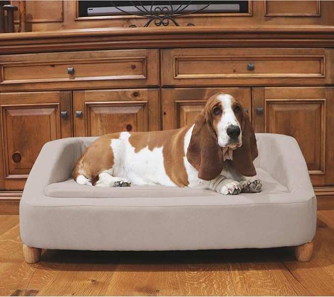 Critter Sitters 36-In. Microfiber Tan Rectangular Dog Sofa for Medium-Sized Dogs, Modern and Stylish Elevated Sofa Bed for Home or Apartment, Comfortable and Easy to Clean