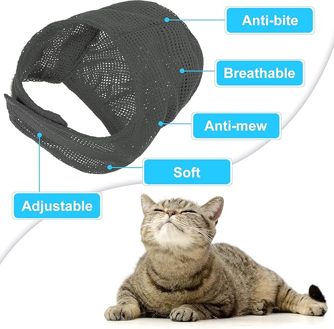 Patelai 5 Pcs Cat Bathing Bag Set Cat Grooming Bag Adjustable Pet Shower Net Muzzles Nail Clipper Tick Remover Tool Massage Brush(Grey-White)