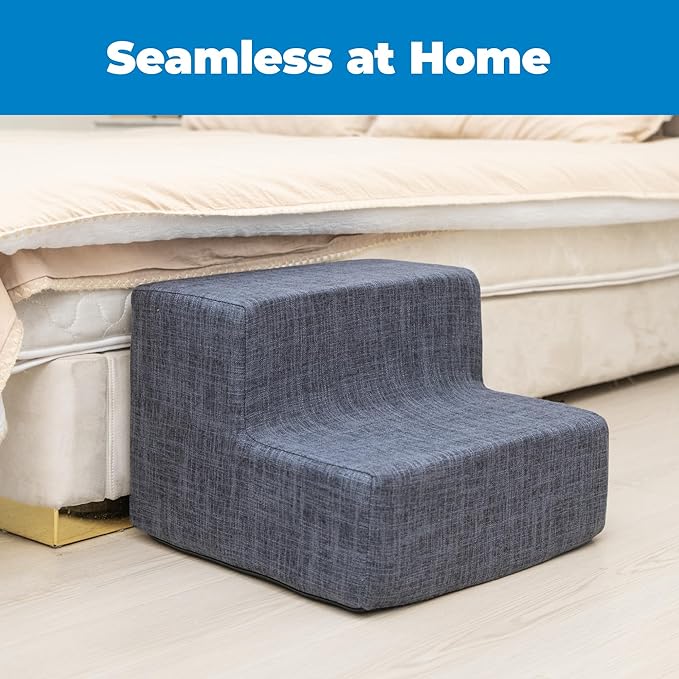 Best Pet Supplies Dog Stairs & Steps - Foam Steps for Small Dogs & Cats, Non-Slip Indoor Balanced Pet Step Support, Dog Ramp, No Assembly, Dark Gray Linen, 2-Step (12-inch Height)