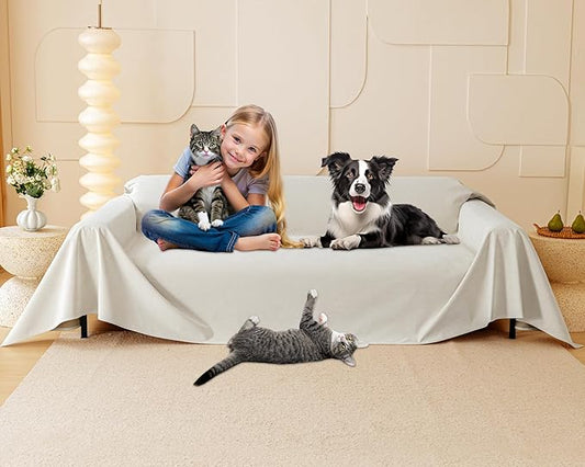 Cat Scratch Furniture Protector - Anti-Slip, Waterproof Sofa Cover to Keep Cats Off, Pet-Friendly Couch Protectors for 3 Cushion Couch, Beige Anti-Scratch Couch Cover for Pets and Kids 150"X71"