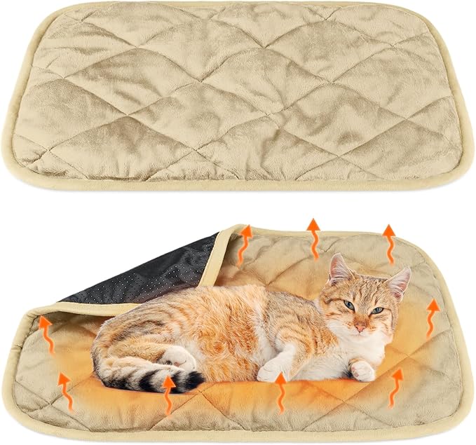 2 Pack Self Heating Cat Mat Self Warming Pet Pads Washable Kennel Mat Dog Crate Pad Reflects Body Heat Non Skid Cat Thermal Pads for Puppy Indoor Outdoor(Beige,16 x 20 Inches)