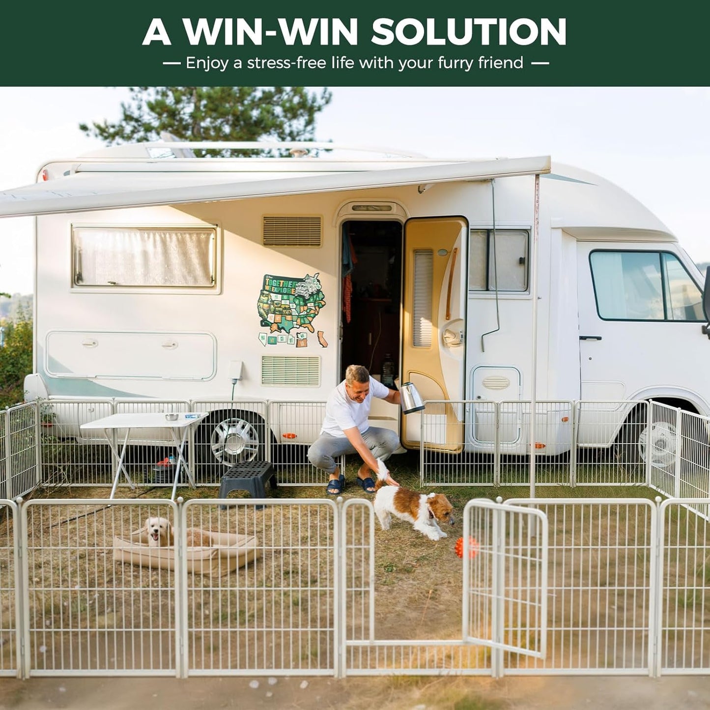 FXW Rollick Unleashed Dog Playpen for Indoor, Yard, RV Camping, 45 inch 16 Panels for Large Dogs, White│Patented