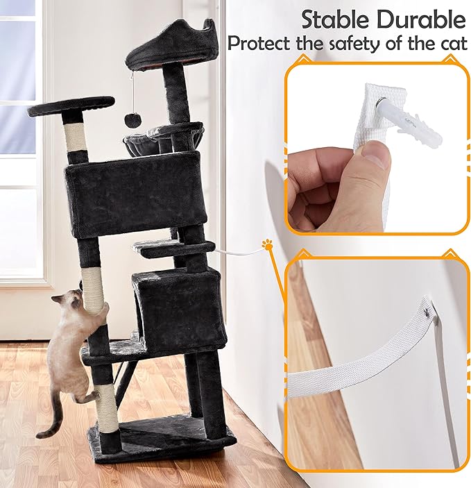 Topeakmart Multi-Level Cat Tree for Indoor Cats Cat Tree Tower for Large Cats with Sisal-Covered Scratching Posts, Condo, Stable Cat Tower, Cat Furniture Play Center for Indoor Cats Activity